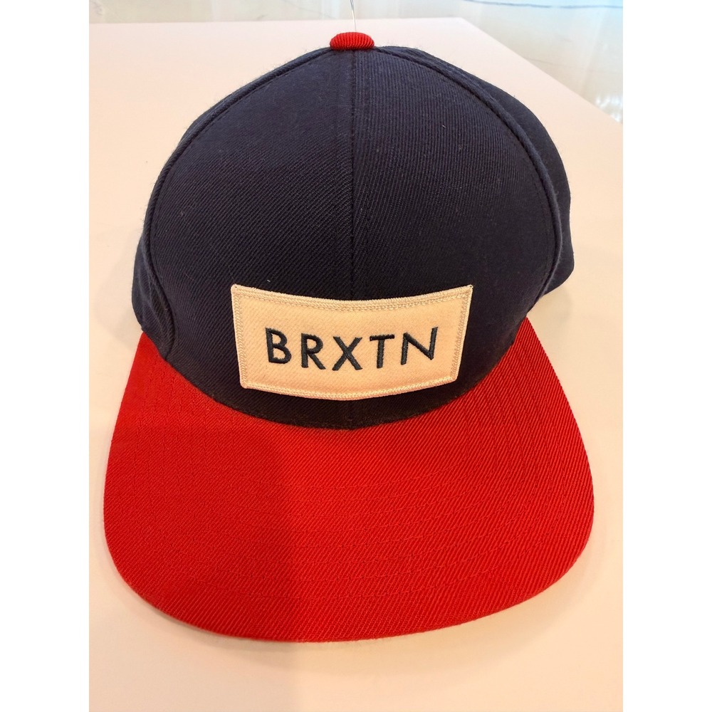 Brixton BRXTN Snapback Hat Navy Blue Red Flat Brim Adjustable Baseball Cap